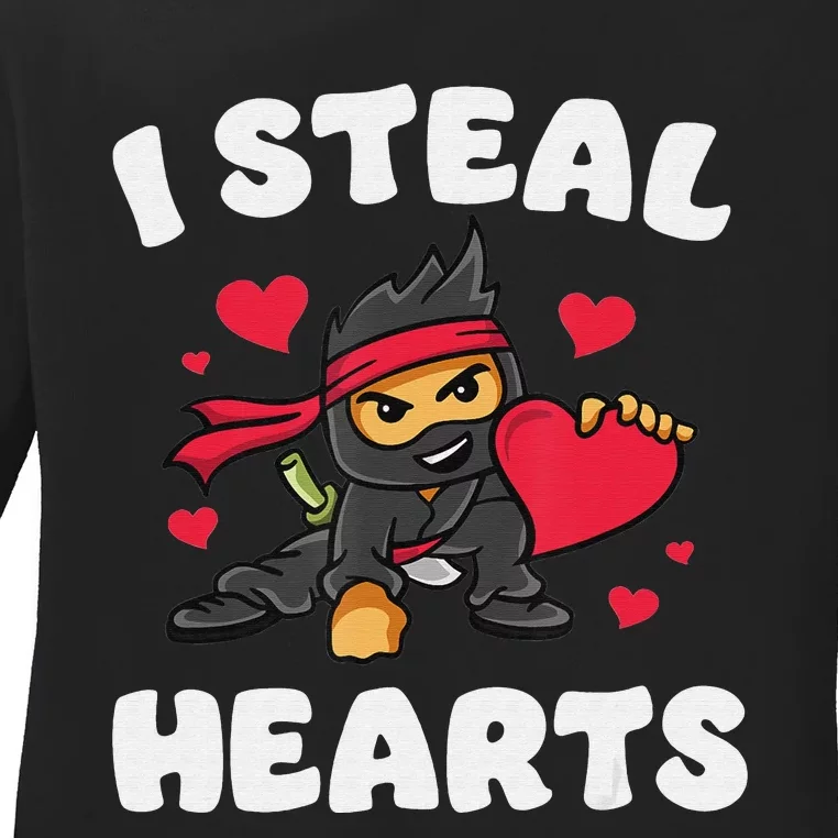 I Steal Hearts Ninja funny Valentines Day Ladies Long Sleeve Shirt