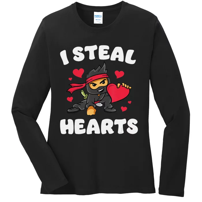 I Steal Hearts Ninja funny Valentines Day Ladies Long Sleeve Shirt