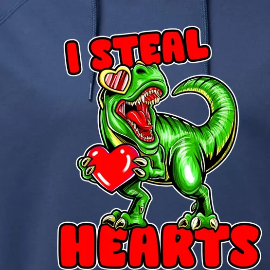 I Steal Hearts Dinosaur Valentines Day Meaningful Gift Performance Fleece Hoodie