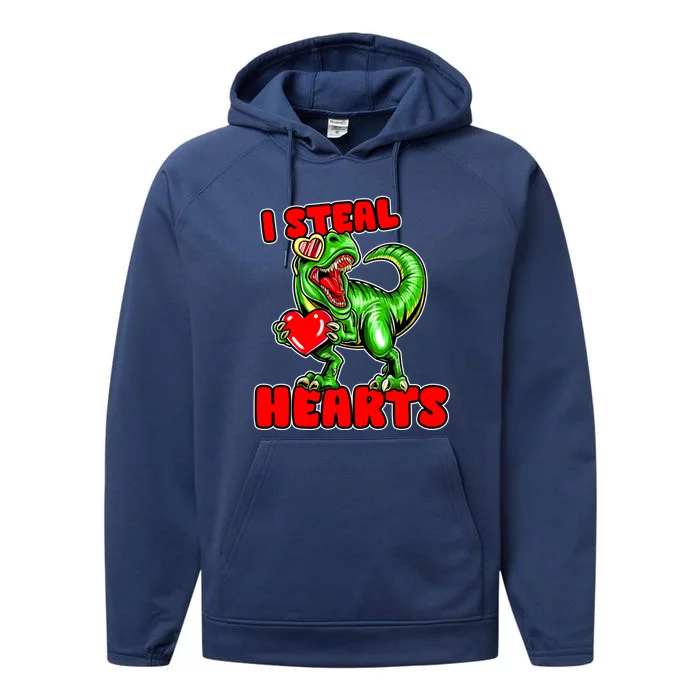 I Steal Hearts Dinosaur Valentines Day Meaningful Gift Performance Fleece Hoodie