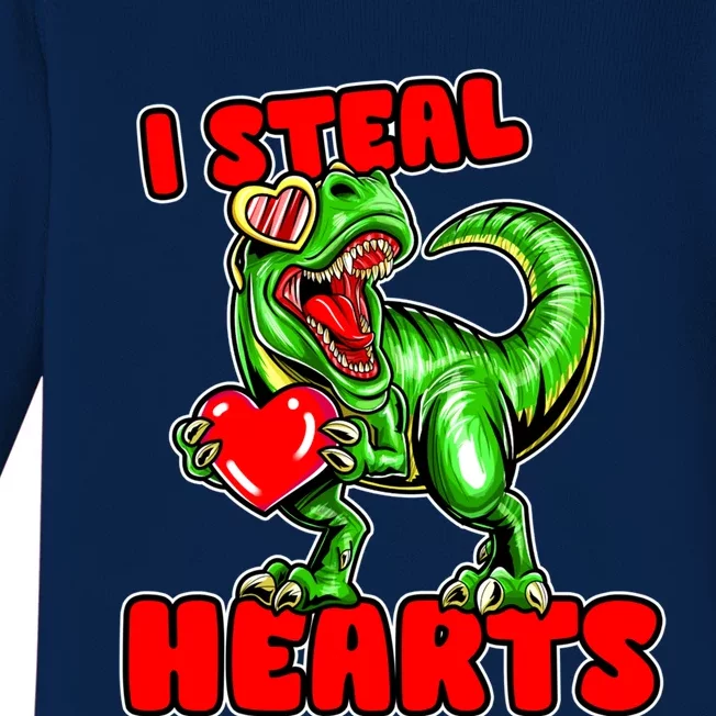 I Steal Hearts Dinosaur Valentines Day Meaningful Gift Baby Long Sleeve Bodysuit