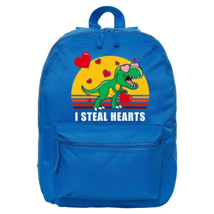 I Steal Hearts Funny Dinosaur T Rex Valentines Day Retro Great Gift 16 in Basic Backpack