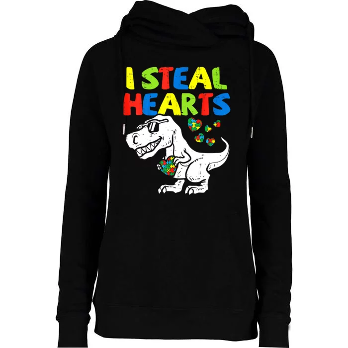 I Steal Hearts Autism Dinosaur Womens Funnel Neck Pullover Hood