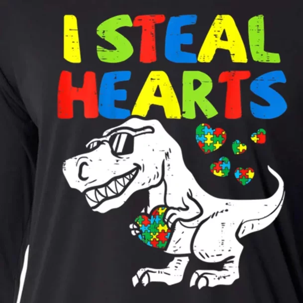 I Steal Hearts Autism Dinosaur Cooling Performance Long Sleeve Crew