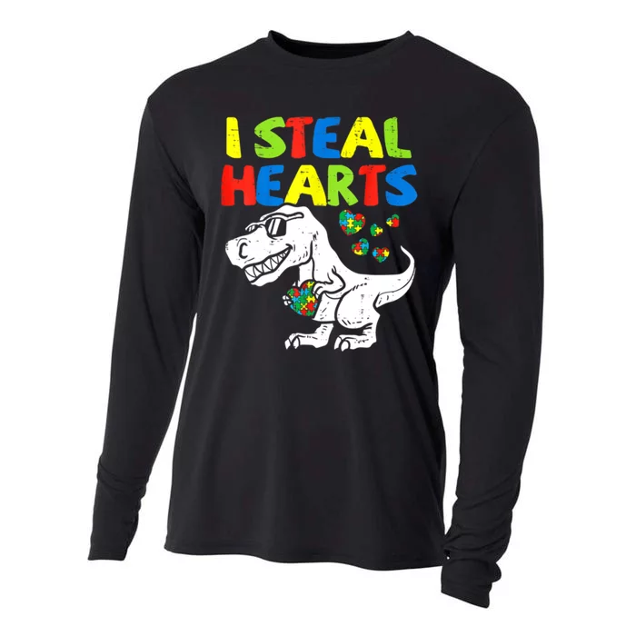 I Steal Hearts Autism Dinosaur Cooling Performance Long Sleeve Crew