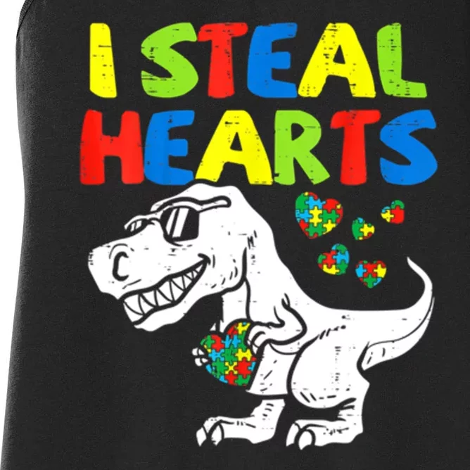 I Steal Hearts Autism Dinosaur Women's Racerback Tank