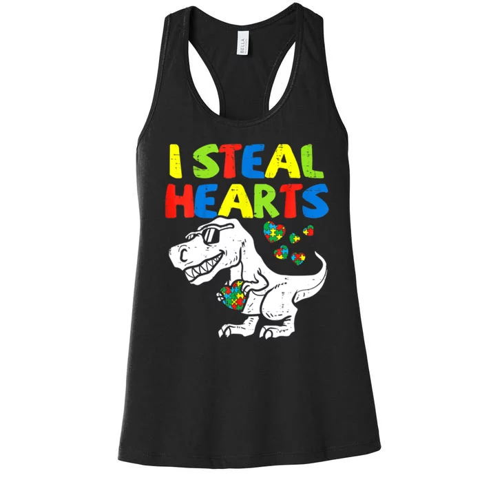 I Steal Hearts Autism Dinosaur Women's Racerback Tank