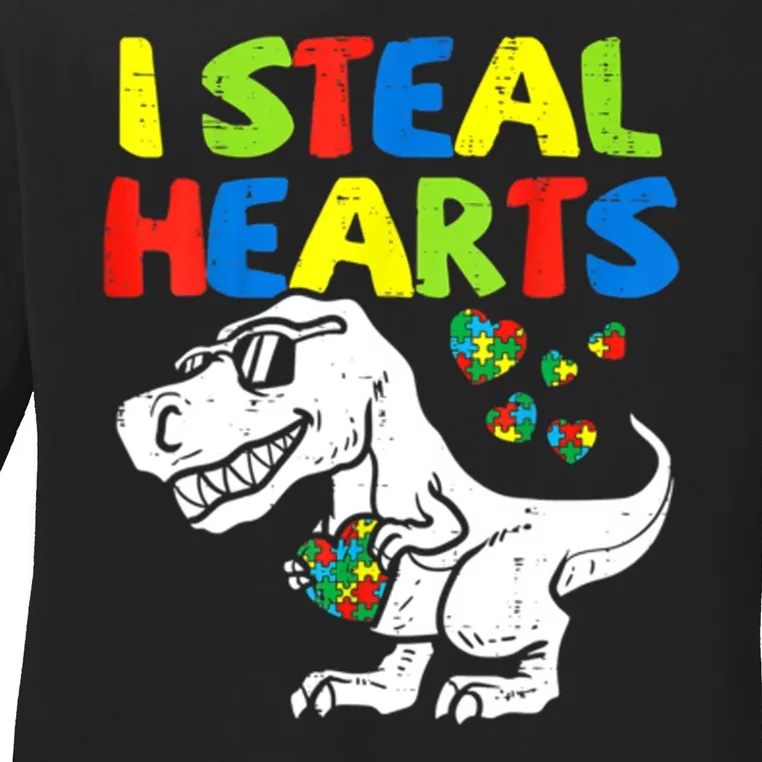 I Steal Hearts Autism Dinosaur Ladies Long Sleeve Shirt