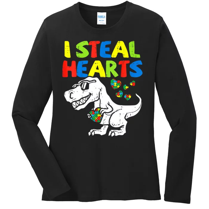 I Steal Hearts Autism Dinosaur Ladies Long Sleeve Shirt