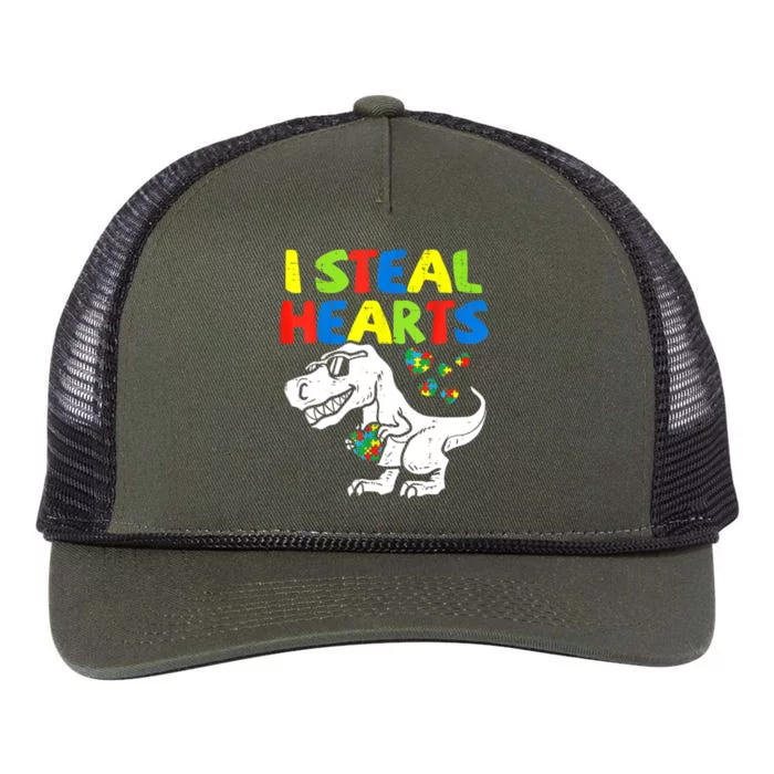 I Steal Hearts Autism Dinosaur Retro Rope Trucker Hat Cap