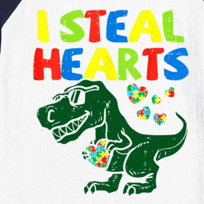 I Steal Hearts Autism Dinosaur Baseball Sleeve Shirt