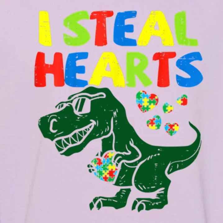 I Steal Hearts Autism Dinosaur Garment-Dyed Sweatshirt