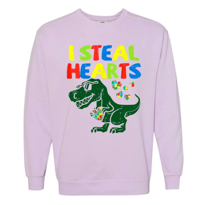 I Steal Hearts Autism Dinosaur Garment-Dyed Sweatshirt