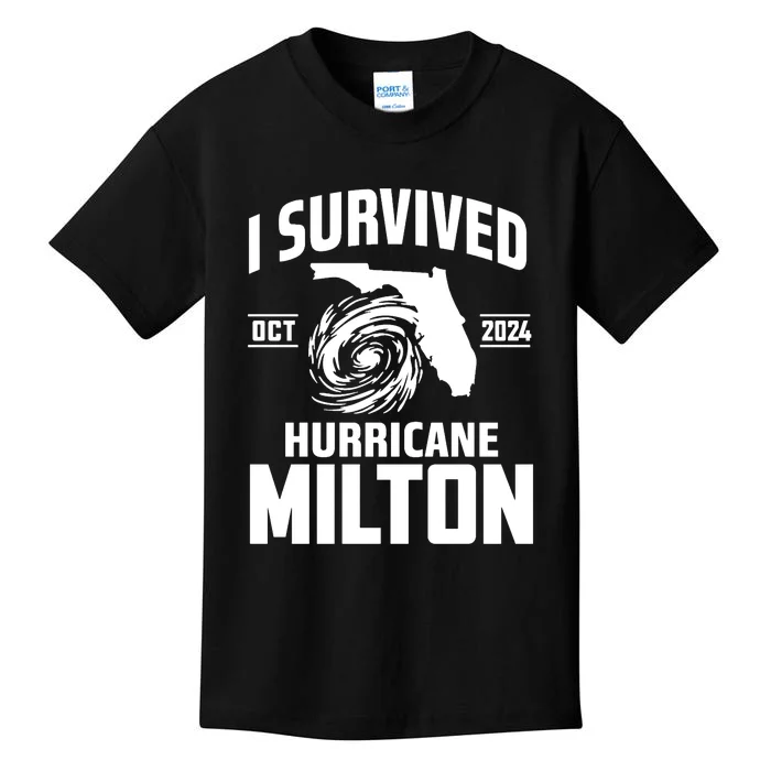 I Survived Hurricane Milton 2024 Florida Survivor Hurricane Graphic Kids T-Shirt