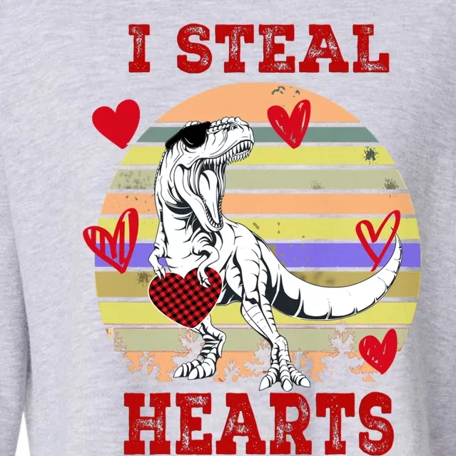 I Steal Hearts Saurus Valentines Day Dinosaur T Rex Lover Great Gift Cropped Pullover Crew