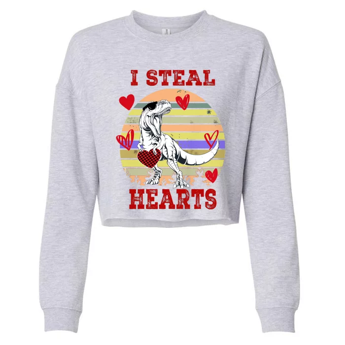 I Steal Hearts Saurus Valentines Day Dinosaur T Rex Lover Great Gift Cropped Pullover Crew