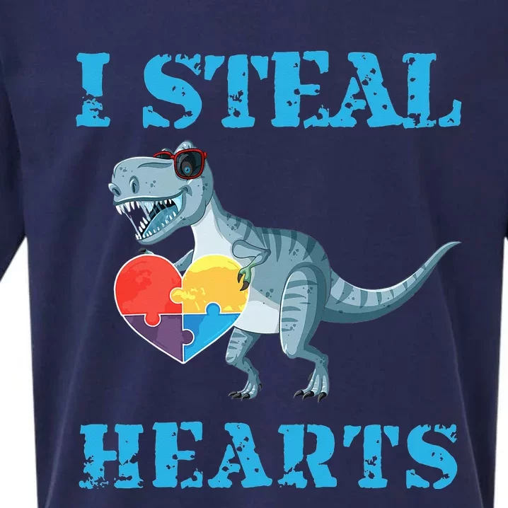 I Steal Hearts Cute Dinosaur Autism Awareness Valentines Day Sueded Cloud Jersey T-Shirt