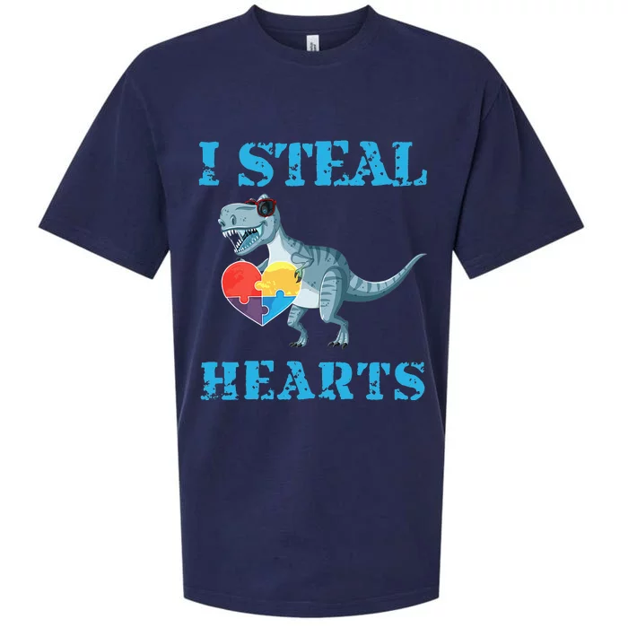 I Steal Hearts Cute Dinosaur Autism Awareness Valentines Day Sueded Cloud Jersey T-Shirt