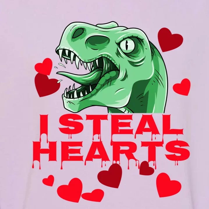 I Steal Hearts Scary Dinosaur Cute Funny Valentine's Day Gift Garment-Dyed Sweatshirt