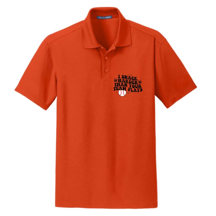 I Snack Harder Than Your Yeam Plays Baseball Funny Softball Dry Zone Grid Performance Polo