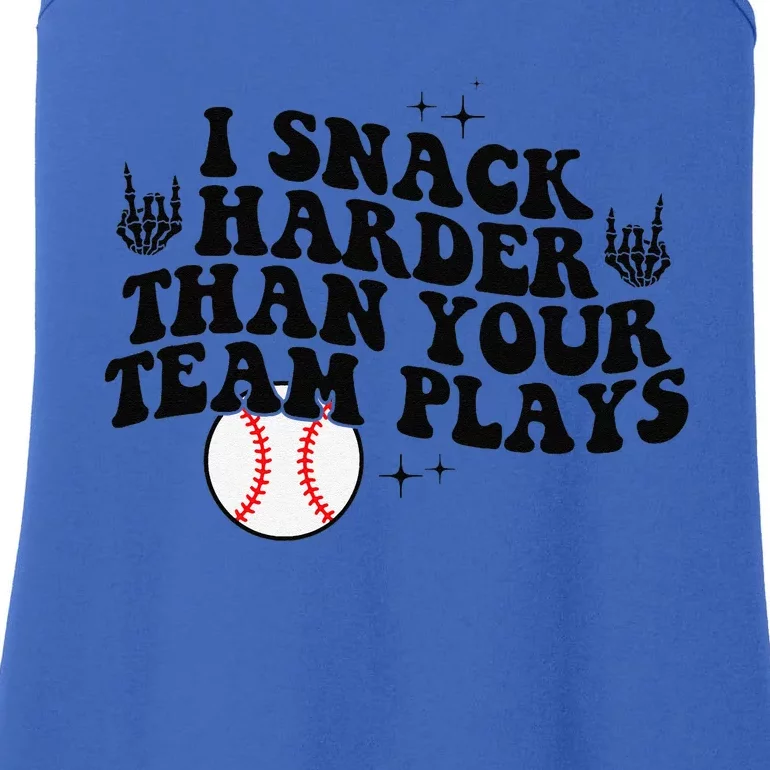 I Snack Harder Than Your Yeam Plays Baseball Funny Softball Ladies Essential Tank