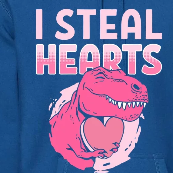 I Steal Hearts Valentine's Day Dinosaur Gift Premium Hoodie