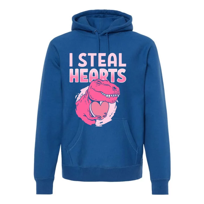 I Steal Hearts Valentine's Day Dinosaur Gift Premium Hoodie