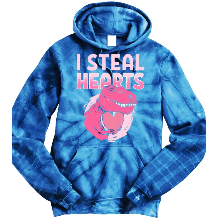 I Steal Hearts Valentine's Day Dinosaur Gift Tie Dye Hoodie