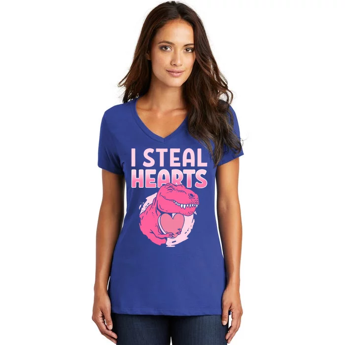 I Steal Hearts Valentine's Day Dinosaur Gift Women's V-Neck T-Shirt