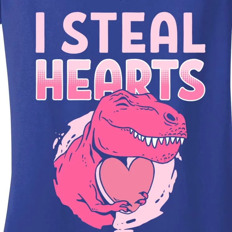 I Steal Hearts Valentine's Day Dinosaur Gift Women's V-Neck T-Shirt