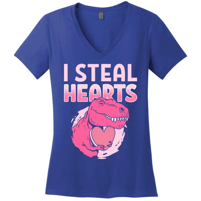 I Steal Hearts Valentine's Day Dinosaur Gift Women's V-Neck T-Shirt