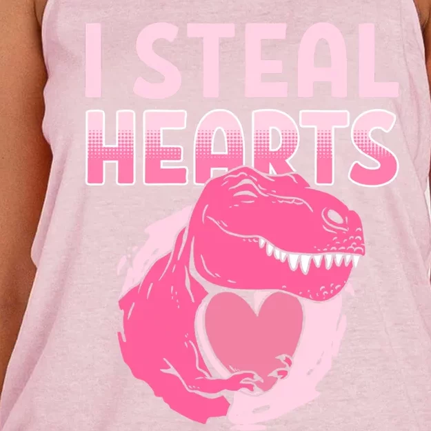 I Steal Hearts Valentine's Day Dinosaur Gift Women's Knotted Racerback Tank