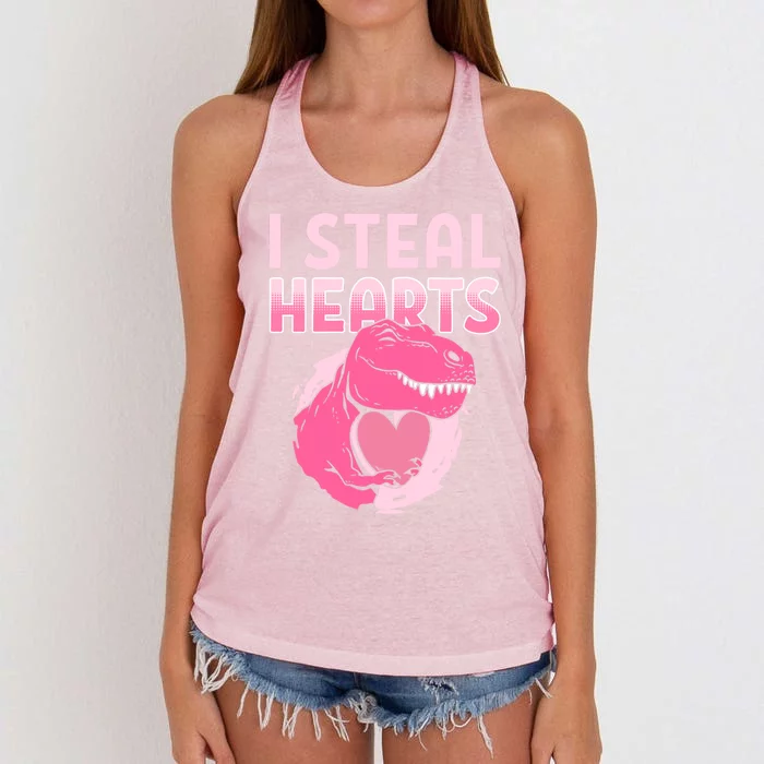 I Steal Hearts Valentine's Day Dinosaur Gift Women's Knotted Racerback Tank