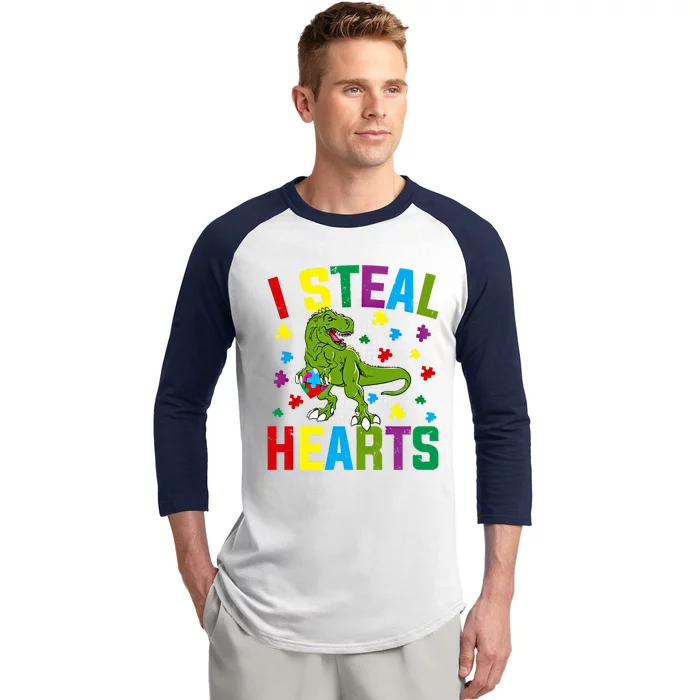 I Steal Hearts T Rex Dinosaur Autism Awareness Meaningful Gift Baseball Sleeve Shirt