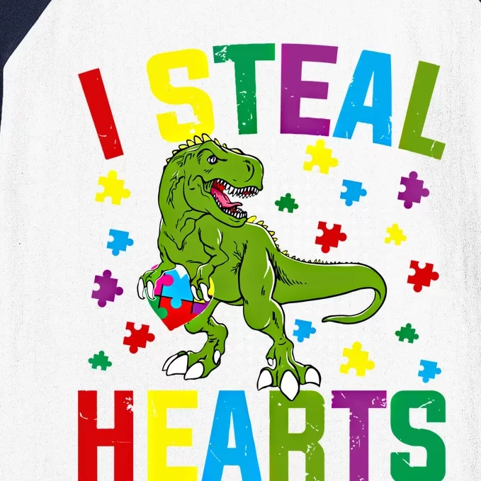 I Steal Hearts T Rex Dinosaur Autism Awareness Meaningful Gift Baseball Sleeve Shirt