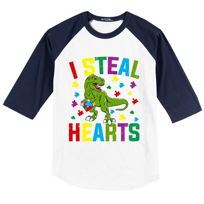 I Steal Hearts T Rex Dinosaur Autism Awareness Meaningful Gift Baseball Sleeve Shirt