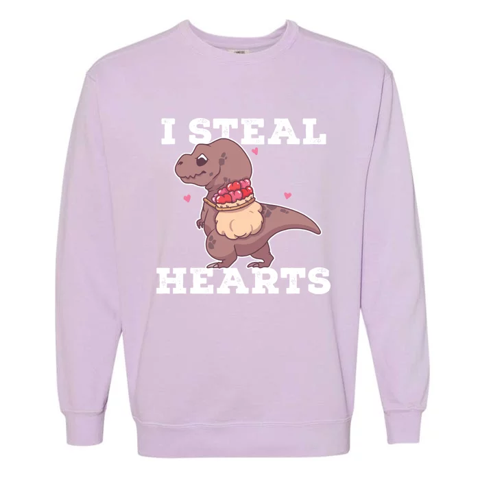 I Steal Hearts Valentine's Day Dinosaur Tgiftrex Gift Garment-Dyed Sweatshirt