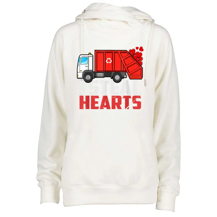 I Steal Hearts Garbage Truck Valentines Day Womens Funnel Neck Pullover Hood