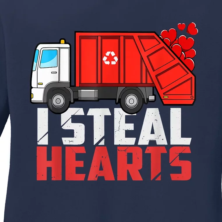 I Steal Hearts Garbage Truck Valentines Day Ladies Long Sleeve Shirt