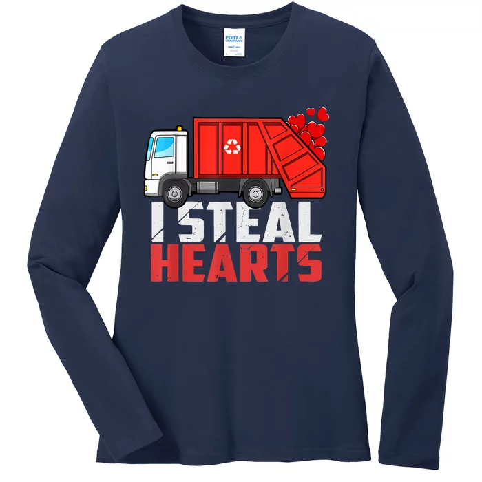 I Steal Hearts Garbage Truck Valentines Day Ladies Long Sleeve Shirt