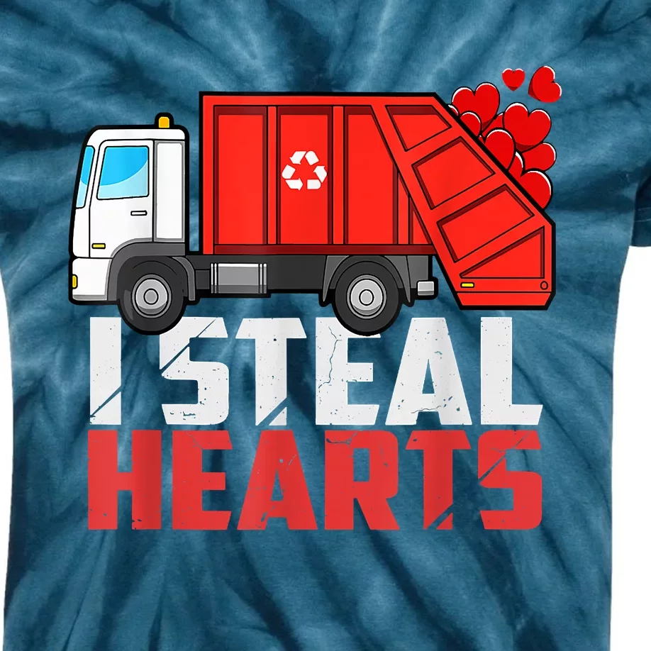 I Steal Hearts Garbage Truck Valentines Day Kids Tie-Dye T-Shirt