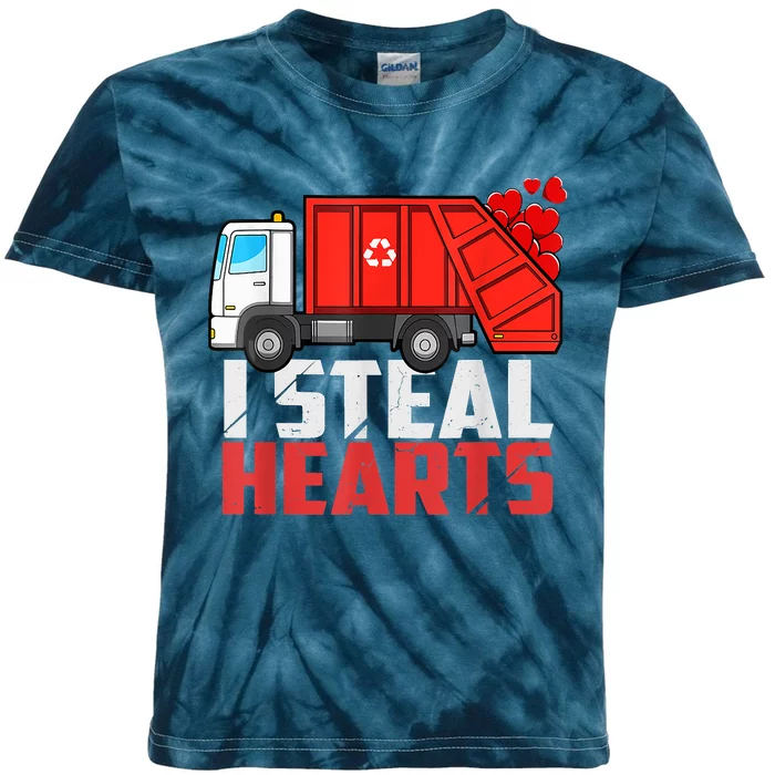 I Steal Hearts Garbage Truck Valentines Day Kids Tie-Dye T-Shirt