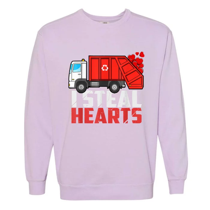 I Steal Hearts Garbage Truck Valentines Day Garment-Dyed Sweatshirt