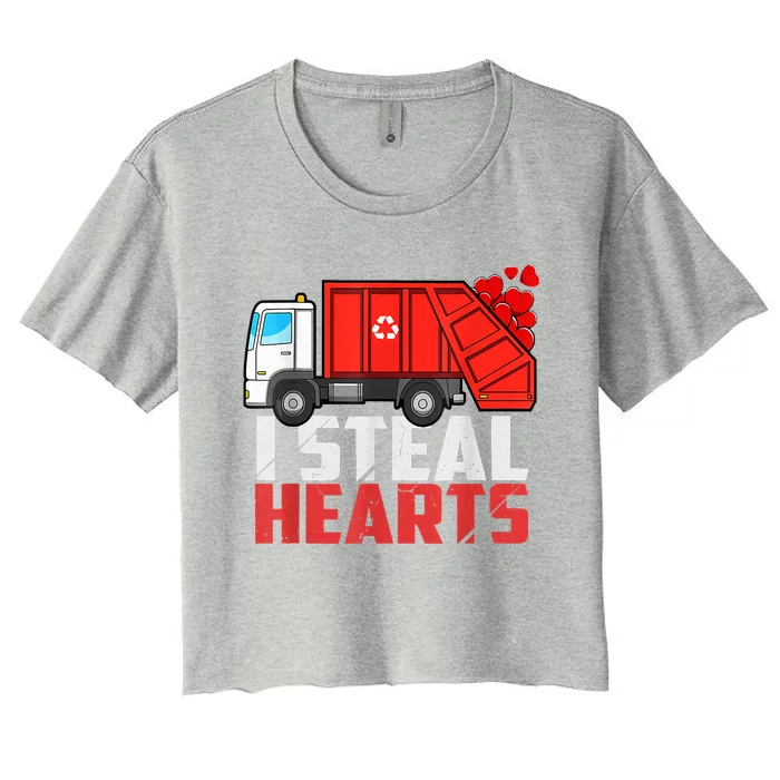 I Steal Hearts Garbage Truck Valentines Day Women's Crop Top Tee