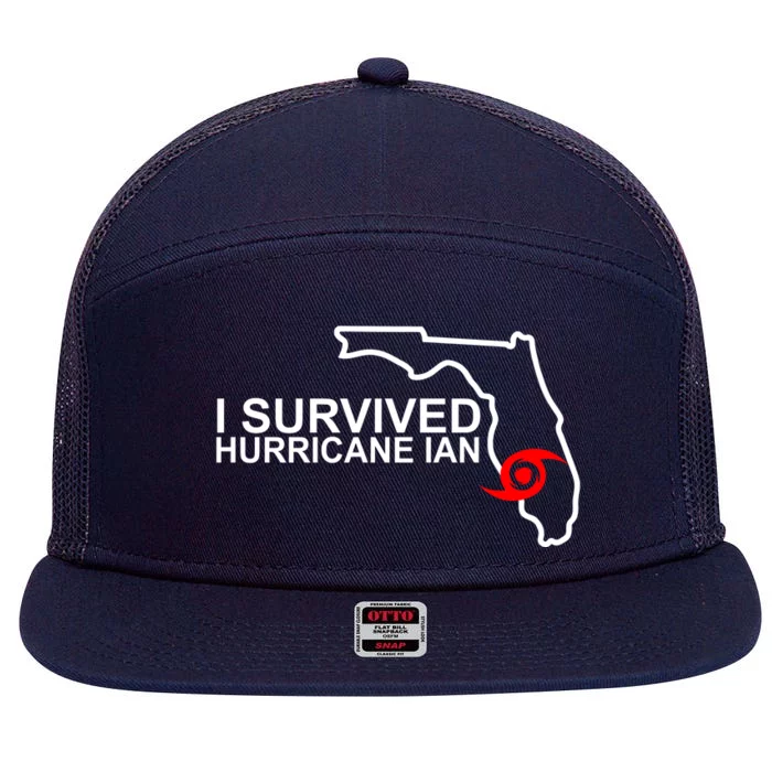 I Survived Hurricane Ian Florida Map 7 Panel Mesh Trucker Snapback Hat