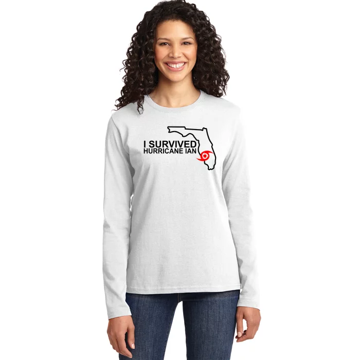 I Survived Hurricane Ian Florida Map Ladies Long Sleeve Shirt