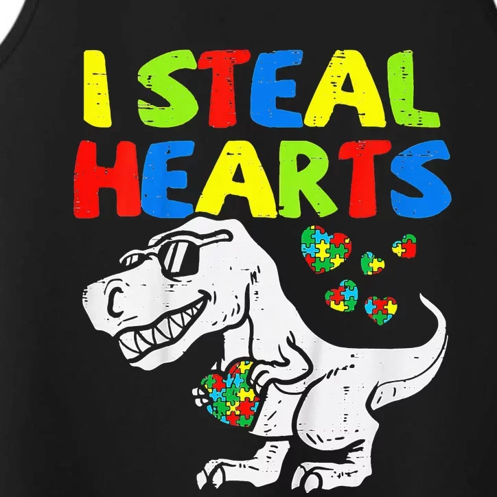 I Steal Hearts Trex Dinosaur Autism Awareness Performance Tank