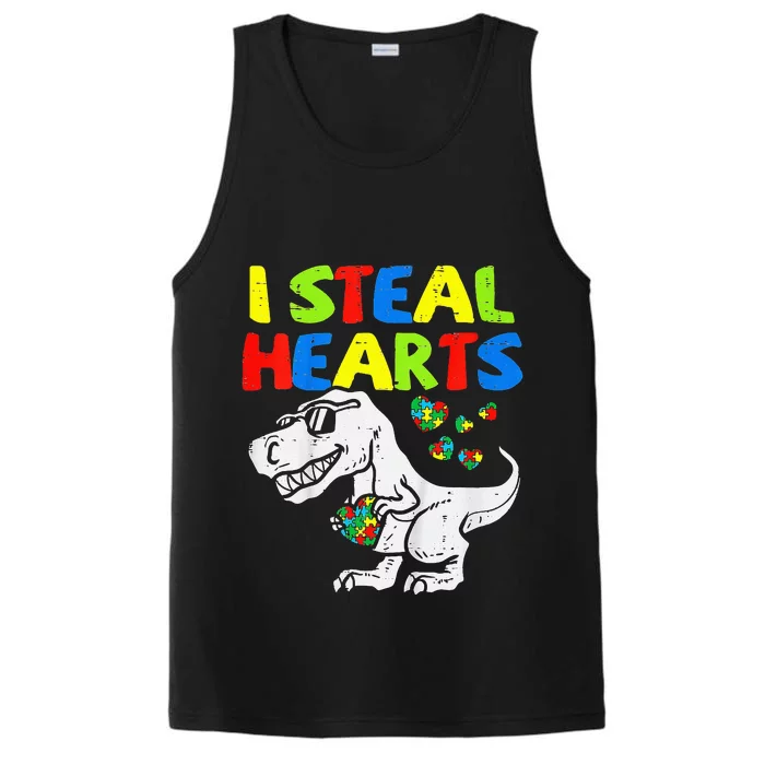 I Steal Hearts Trex Dinosaur Autism Awareness Performance Tank