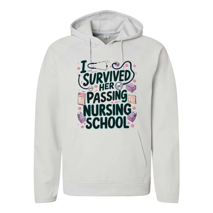 I Survived Her Passing Nursing School Funny Graduation Nurse Performance Fleece Hoodie