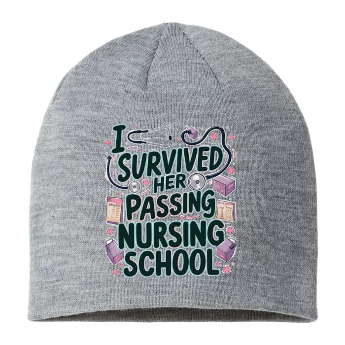 I Survived Her Passing Nursing School Funny Graduation Nurse 8 1/2in Sustainable Knit Beanie